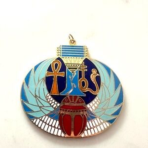 💛❤️💙 Vintage Egyptian Scarab Pendant with Blue and Red Enamel 💙❤️💛